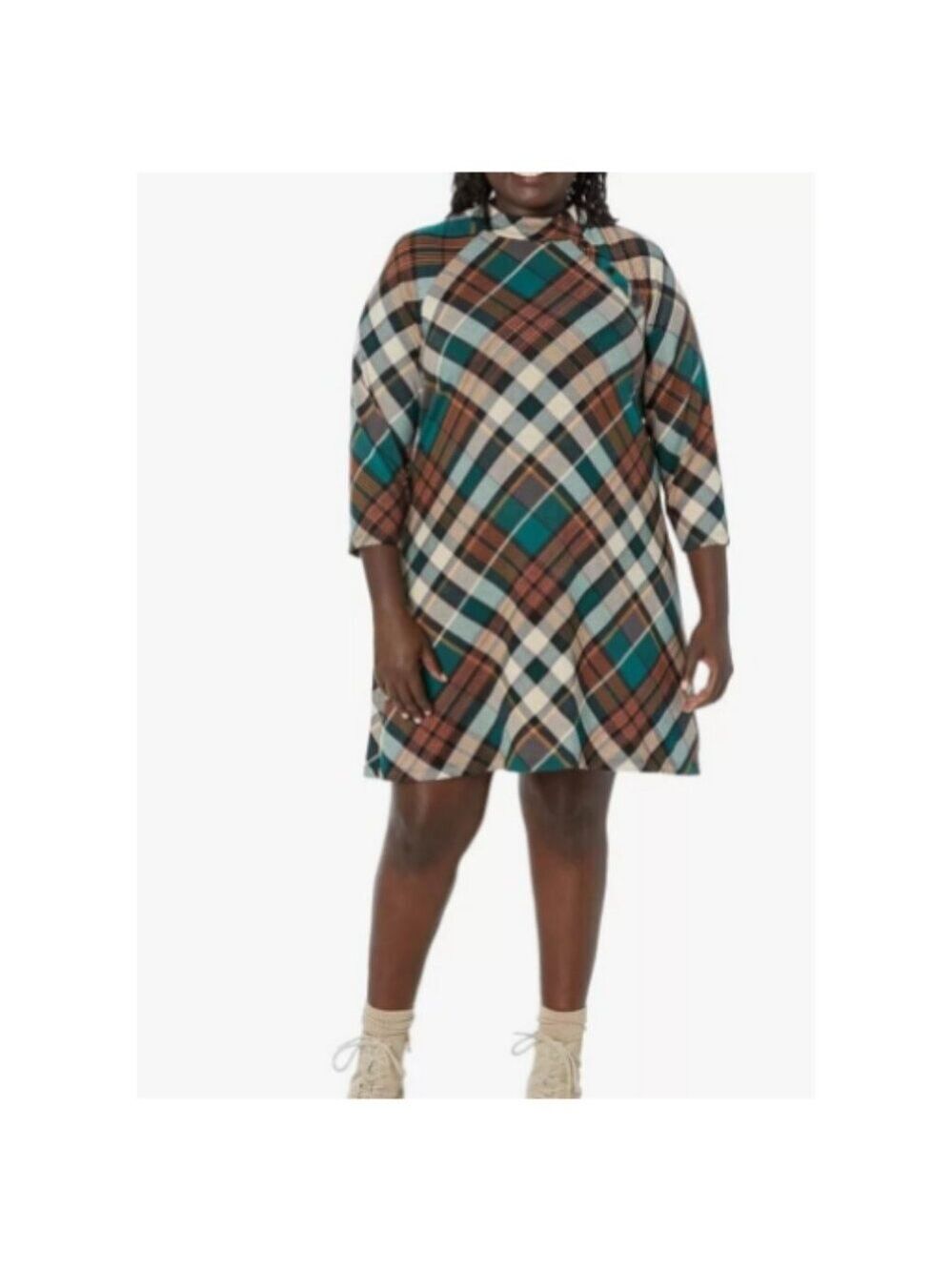 Jessica Howard Womens 3/4 Sleeve Plaid Shift Dress Plus